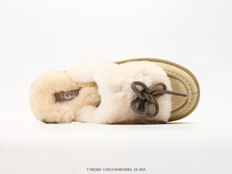 UGG W DISQUETTE HERITAGE厚底复古毛绒拖鞋 皮毛一体 鞋头区域带有类似灯芯绒的竖条纹理印花麂皮 搭配 1180360 #13453164833065